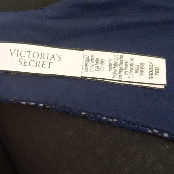 Victoria's Secret navy blue padded lined underwire bra, lace overlay 36DDD - Picture 5 of 9